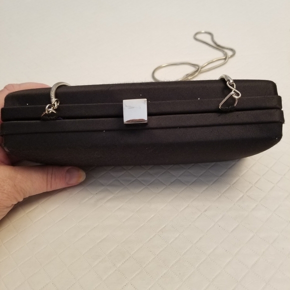 Chic Black Clutch with Silver Chain Bechamel Black Clutch Hard Case 7 X 3 X 2 - Picture 7 of 9